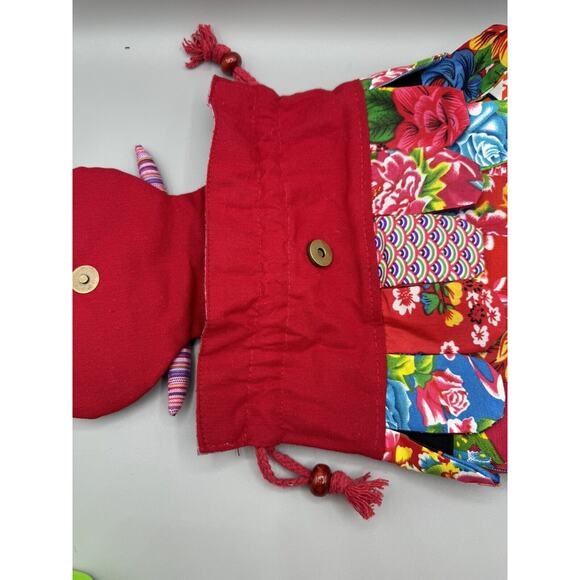 Owl Backpack Drawstring Quilted Patchwork Boho Retro Multicolored Festival - Picture 8 of 12